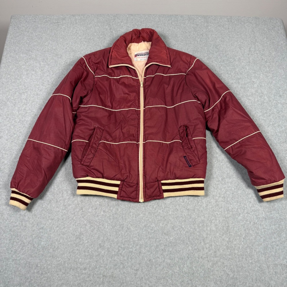 Vintage 70s 80s Windbreaker Sportswear Burgundy Puffer Jacket Mens Small